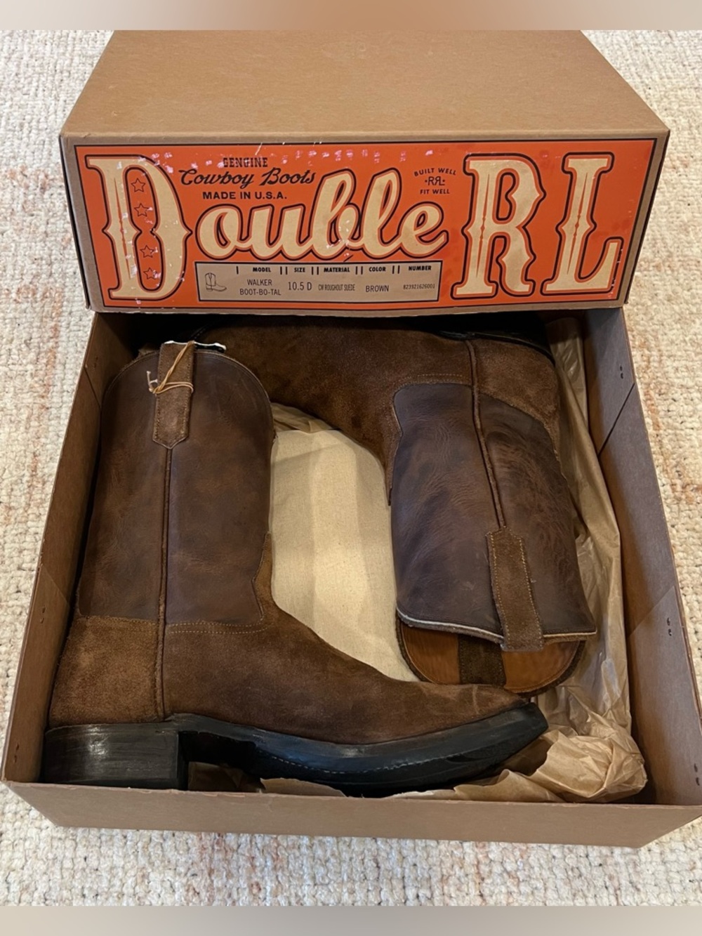 Ralph Lauren Double RL Roughout Brown Suede & Leather Western Boot - Picture 15 of 15